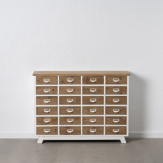 Schubladenschrank Weiß Beige Eisen Tannenholz 120,5 x 35 x 88 cm