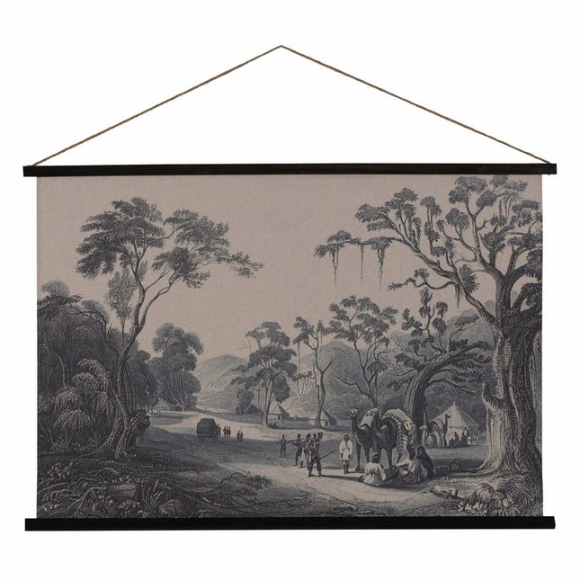 Wanddekoration Wandbehang Schwarz Taupe Hanf Tannenholz Stoff 124 x 1,7 x 86 cm