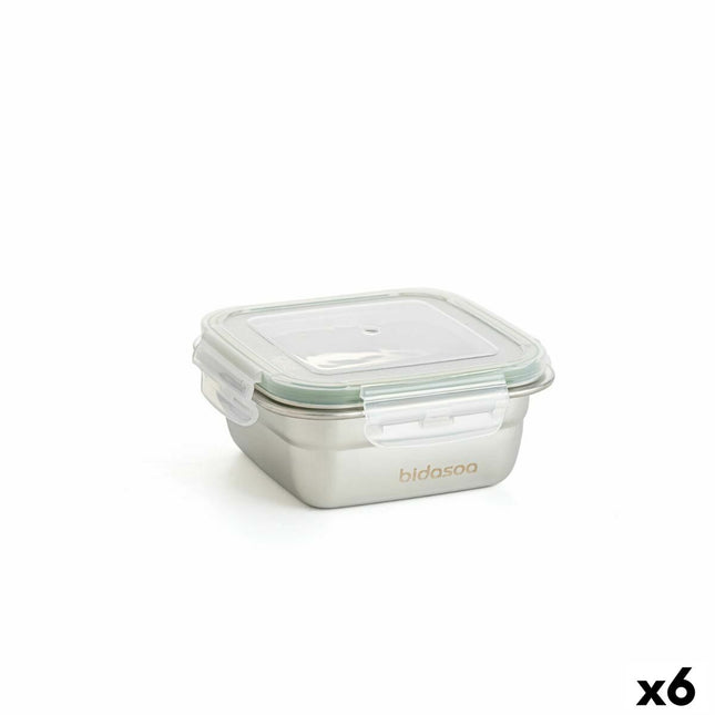 Lunchbox hermetisch Bidasoa Theo 12,5 x 12,5 x 6 cm Silberfarben 400 ml Metall (6 Stück)