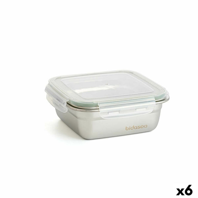Lunchbox hermetisch Bidasoa Theo 15,3 x 15,3 x 6,3 cm Silberfarben 750 ml Metall (6 Stück)