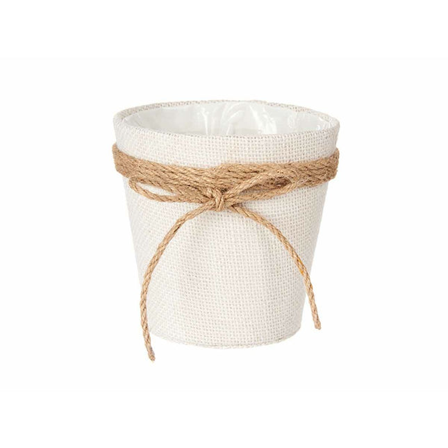 Blumentopf Schleife Stoff Weiß Kunststoff (14 x 14 x 14 cm) (24 Stück)