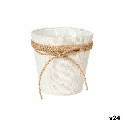 Blumentopf Schleife Stoff Weiß Kunststoff (14 x 14 x 14 cm) (24 Stück)