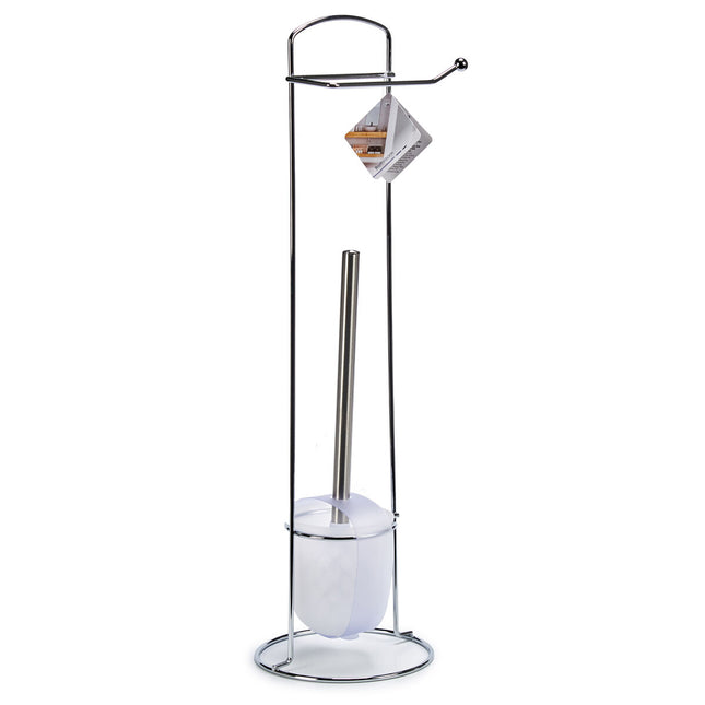 Toilettenpapierhalter mit Bürstenhalterung Weiß Silberfarben Metall 16,5 x 59 x 16,5 cm (6 Stück)