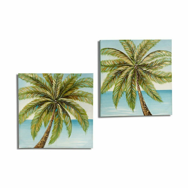 Leinwand Palme Blau Braun grün 3 x 80 x 80 cm (2 Stück)