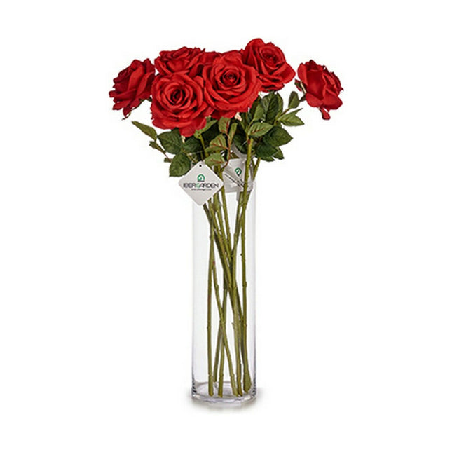 Zweig Rosa 65 cm Rot Papier grün Kunststoff (12 Stück)