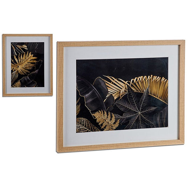 Bild Pflanzenblatt Holz Glas 42,8 x 53 x 3 cm (6 Stück)