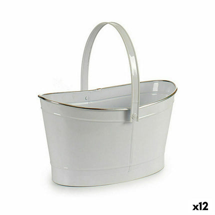 Blumentopf Korb Weiß Silberfarben Zink 21,5 x 35 x 35,7 cm (12 Stück)