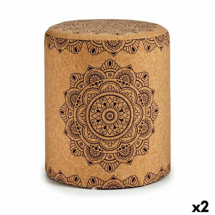 Puff Mandala Braun Kork Holz MDF 34 x 39 x 34 cm (2 Stück)