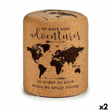 Puff Weltkarte Braun Kork Holz MDF 34 x 39 x 34 cm (2 Stück)