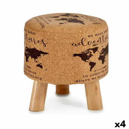Puff Weltkarte Braun Kork Holz MDF 28 x 28 x 28 cm (4 Stück)
