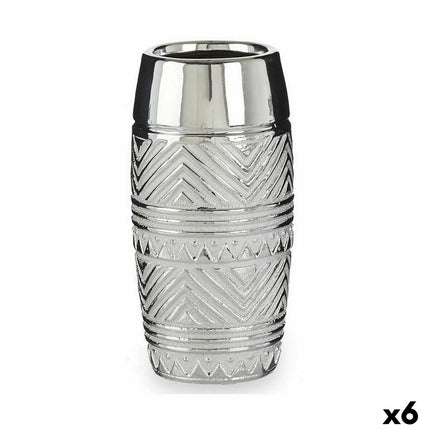 Vase Zylinder Streifen Silberfarben aus Keramik 11,5 x 23 x 11,5 cm (6 Stück)