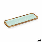 Tischdekoration 45 x 15 cm Pflanzenblatt Weiß Braun grün Harz Mango-Holz (6 Stück)