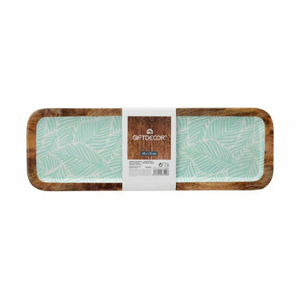 Tischdekoration 45 x 15 cm Pflanzenblatt Weiß Braun grün Harz Mango-Holz (6 Stück)