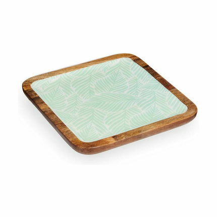Tischdekoration 25 x 25 cm Pflanzenblatt Weiß Braun grün Harz Mango-Holz (6 Stück)