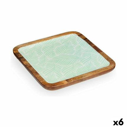 Tischdekoration 25 x 25 cm Pflanzenblatt Weiß Braun grün Harz Mango-Holz (6 Stück)