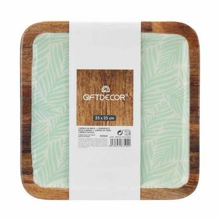 Tischdekoration 25 x 25 cm Pflanzenblatt Weiß Braun grün Harz Mango-Holz (6 Stück)