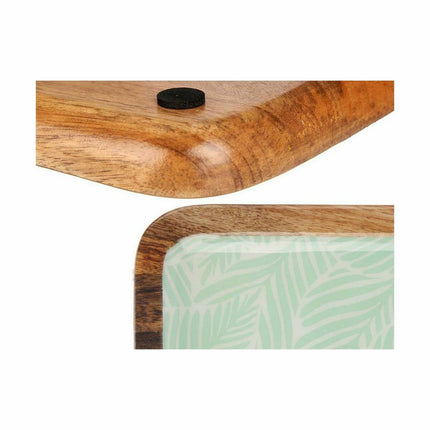 Tischdekoration 25 x 25 cm Pflanzenblatt Weiß Braun grün Harz Mango-Holz (6 Stück)