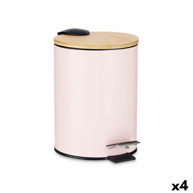 Papierkorb Rosa Metall Bambus 3 L (4 Stück)