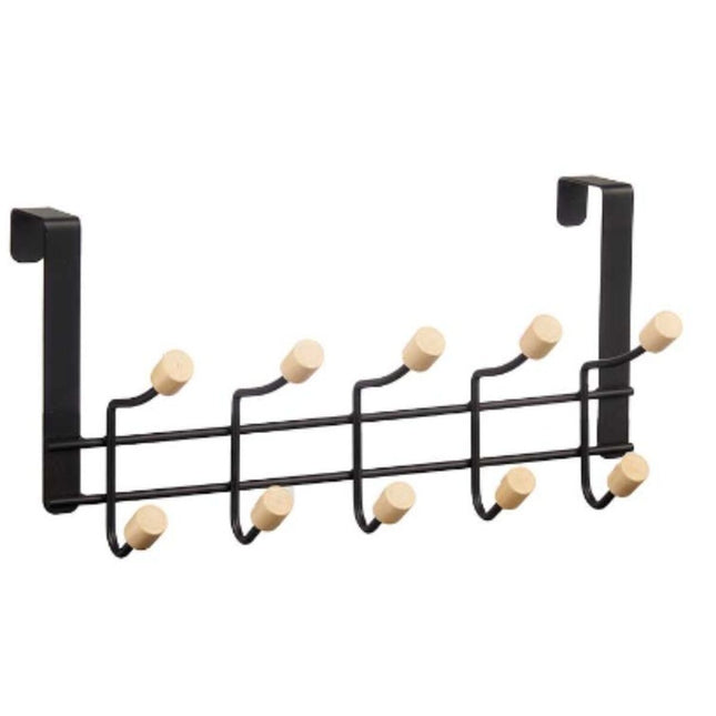 Jackenaufhänger für Türen Schwarz Holz Metall 35 x 17 x 15 cm (6 Stück)