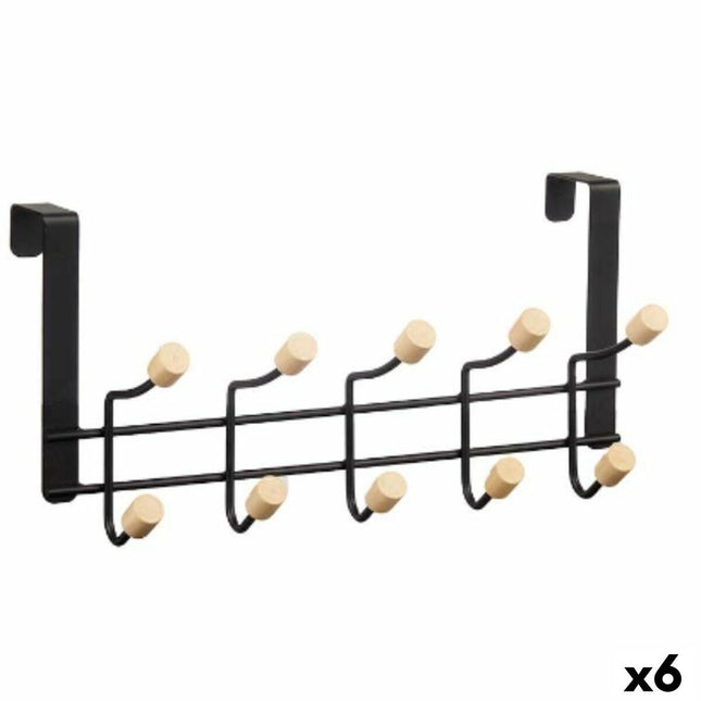 Jackenaufhänger für Türen Schwarz Holz Metall 35 x 17 x 15 cm (6 Stück)