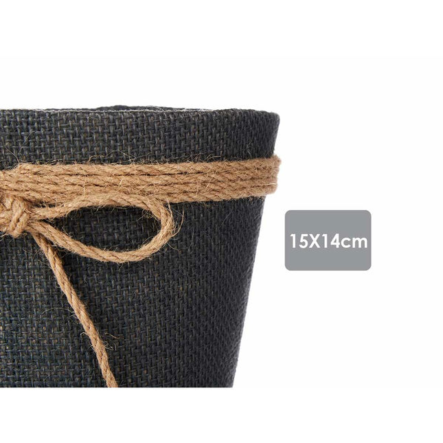 Blumentopf 15 x 14 cm Schleife Grau Stoff Kunststoff (24 Stück)