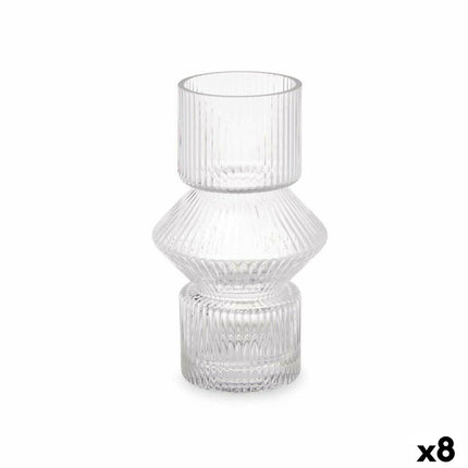 Vase Streifen Durchsichtig Kristall 9,5 x 16,5 x 9,5 cm (8 Stück)