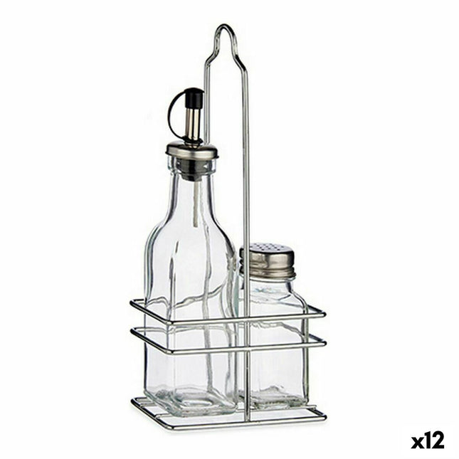 Öl- und Salzstreuer-Set Durchsichtig Silberfarben Glas Silikon Edelstahl 200 ml 79 ml (12 Stück)