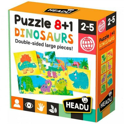 Spiel Kindererziehung HEADU Puzzle 8+1 Dinosaurios (4 Stück)