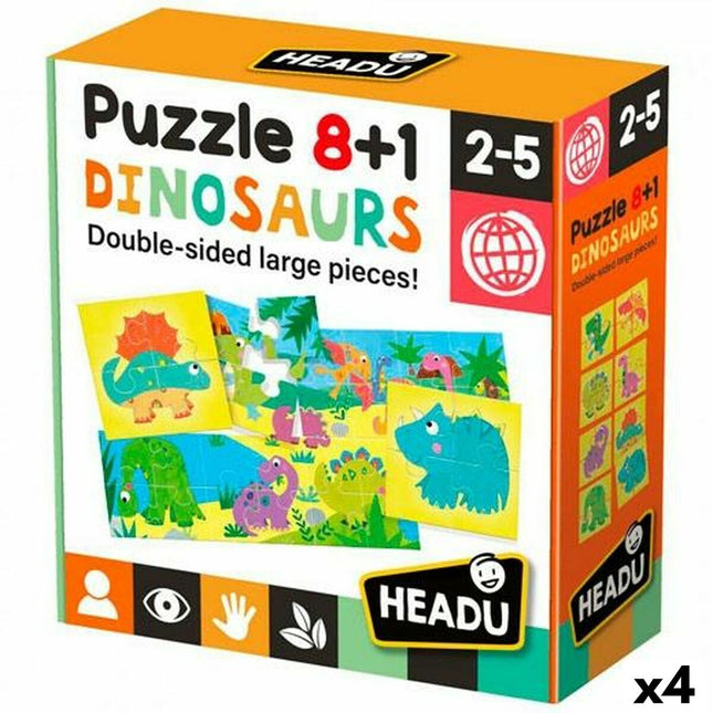 Spiel Kindererziehung HEADU Puzzle 8+1 Dinosaurios (4 Stück)