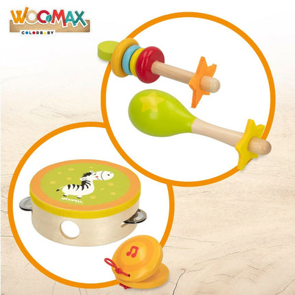 Satz von Spielzeug-Musikinstrumenten Woomax 14,5 x 4,5 x 14,5 cm Holz (4 Stück)