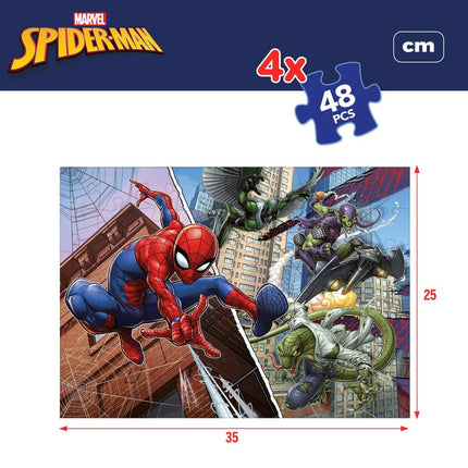 Kinderpuzzle Spider-Man Beidseitig 4 in 1 48 Stücke 35 x 1,5 x 25 cm (6 Stück)